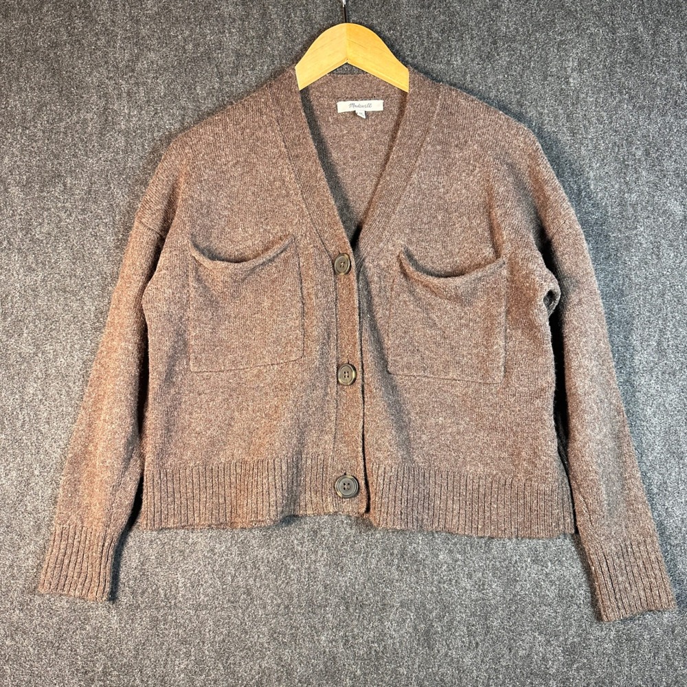 Madewell Upton Cardigan Sweater Brown Wool Blend Button Front V-Neck Womens XS